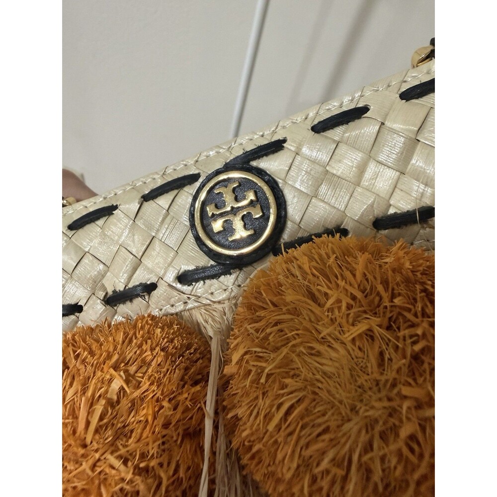 Tory Burch Pom Pom Straw Beach Basket Tote Women Handbag Pre-loved - Picture 9 of 16